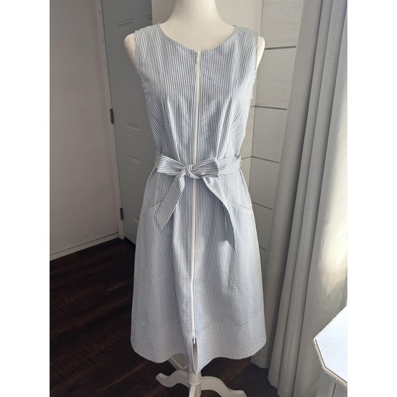 Lafayette 148 New York Dresses & Skirts - Lafayette 148 Dress Womens 4 Striped Belted Sleeveless Zip Pockets Summer Casual